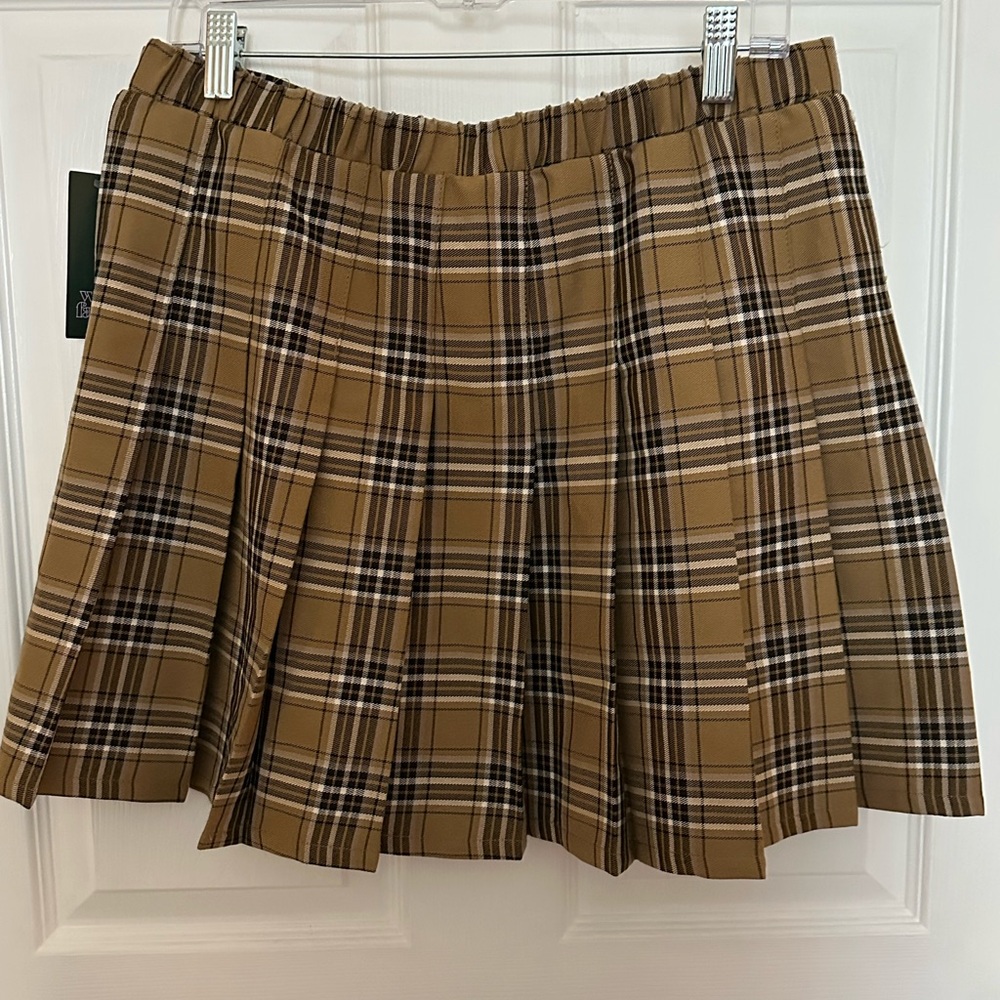 Wild Fable Large Tan Pleated Plaid Skirt NWT